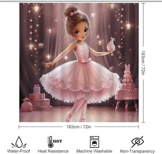 Ballerina Girls 4Pcs Shower Curtain Set with Rugs with Non-Slip Rugs Toilet Lid Cover and Bath Mat Ballet Dancer Waterproof Shower Curtain for Bathroom Decor