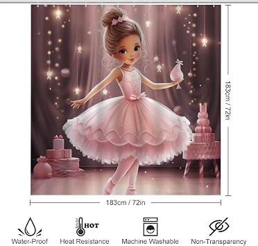 Ballerina Girls 4Pcs Shower Curtain Set with Rugs with Non-Slip Rugs Toilet Lid Cover and Bath Mat Ballet Dancer Waterproof Shower Curtain for Bathroom Decor