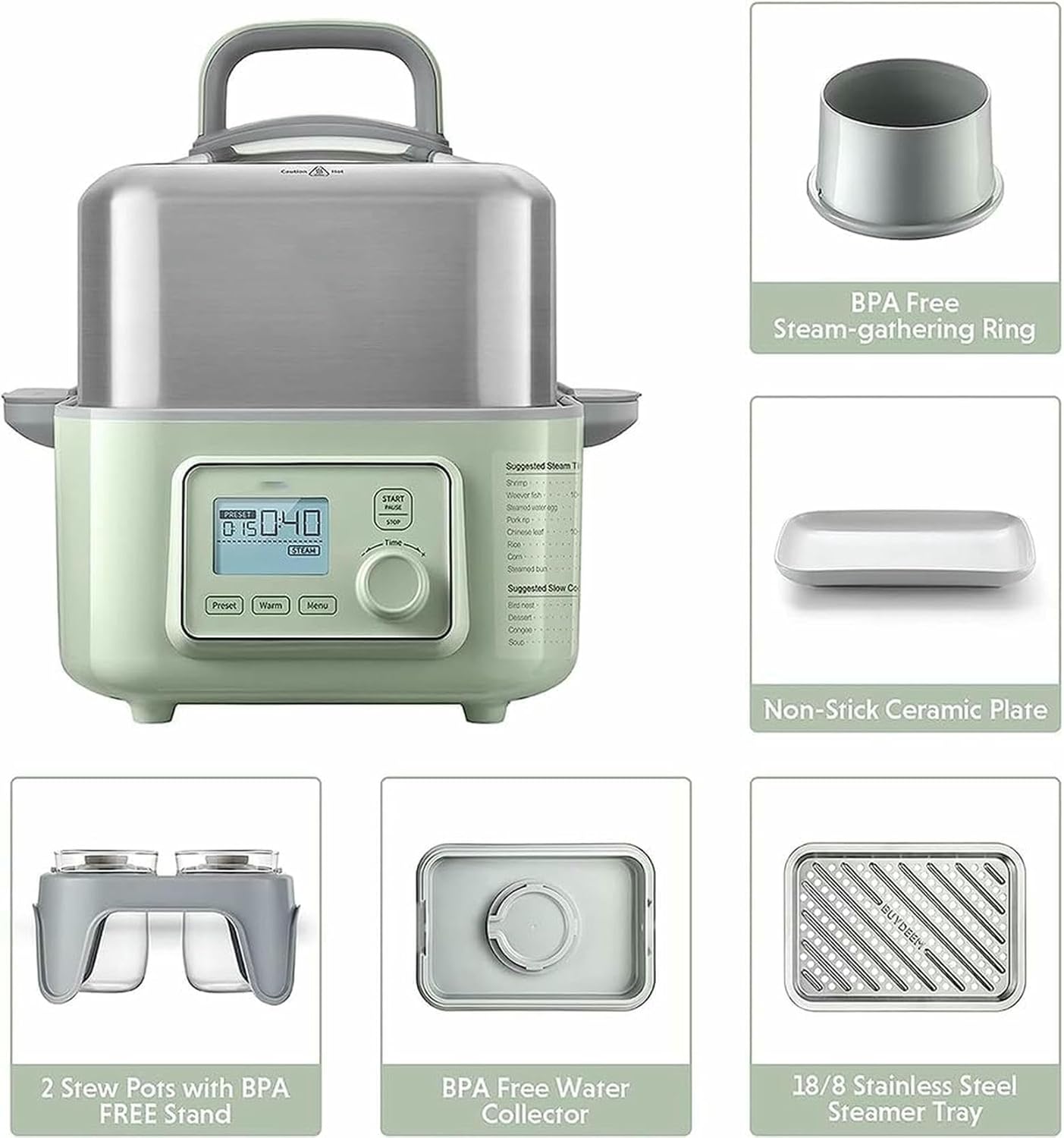 Electric Food Steamer, Quick Steam in 60s, Vegetable Steamer with 2-Tier BPA-Free Steam Trays, One Touch Vegetable Steamer, Digital Multifunctional Steamer, Auto Shutoff & Boil Dry Protection