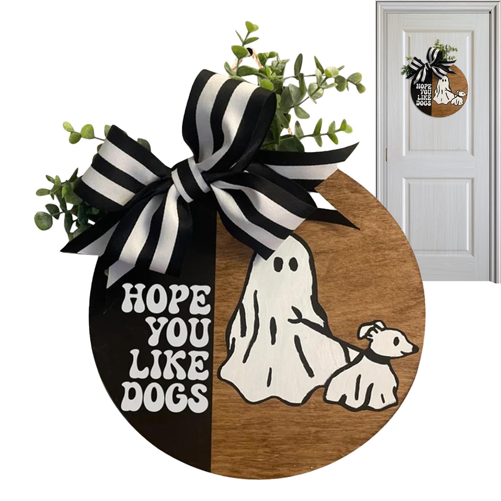 Porte fantôme d'Halloween en bois rustique pour accueillir vos invités