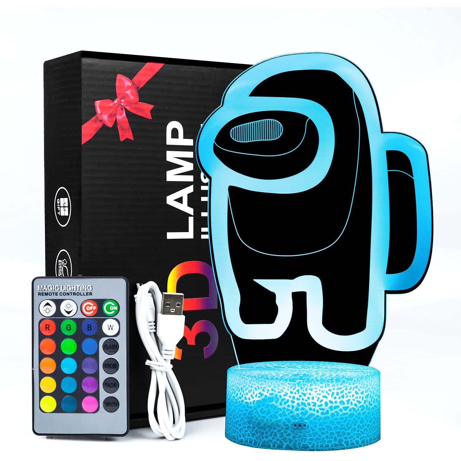 3D Illusion Table Lamp for Kids, 16 Color Changes A-mong Us Game Table Lamp with Remote Control, USB Charge LED Night Light, Children Gift Bedroom Decoration