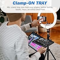 Vista 2 de Bandeja pequeña para micrófono, bandeja universal para micrófono, abrazadera de metal ajustable en el soporte de música, estante para hoja
