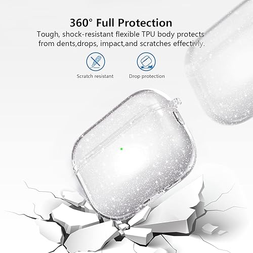 Vista 50 de Funda para Airpods Pro 2 con purpurina transparente, protector transparente de TPU suave para Airpod Pro de 2ª generación, protección completa
