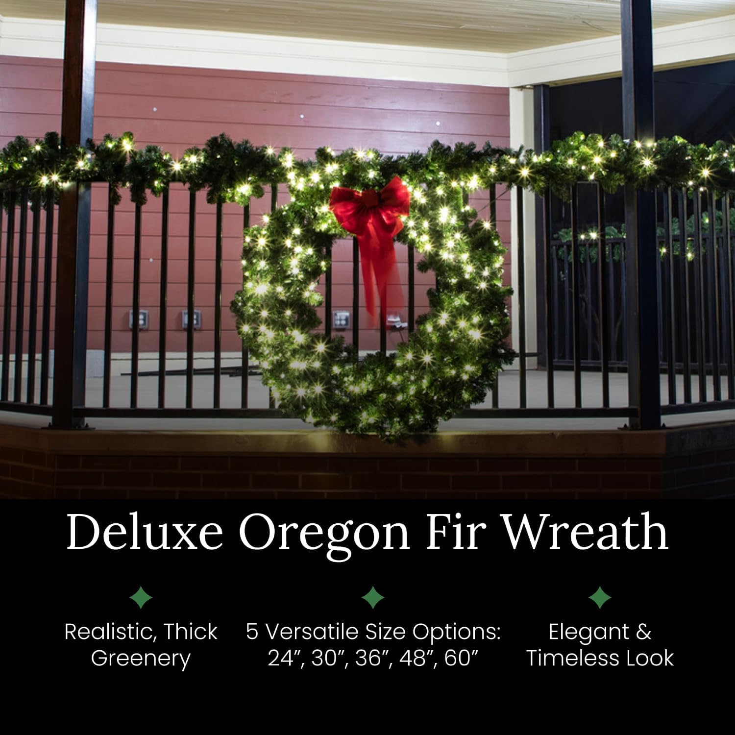 Pro Christmas™ Deluxe Oregon Fir Wreath – 24” Lighted Front Door Christmas Wreath – Outdoor-Rated Commercial Greenery Pre Lit with Plug-in Warm White Lights - Image 3