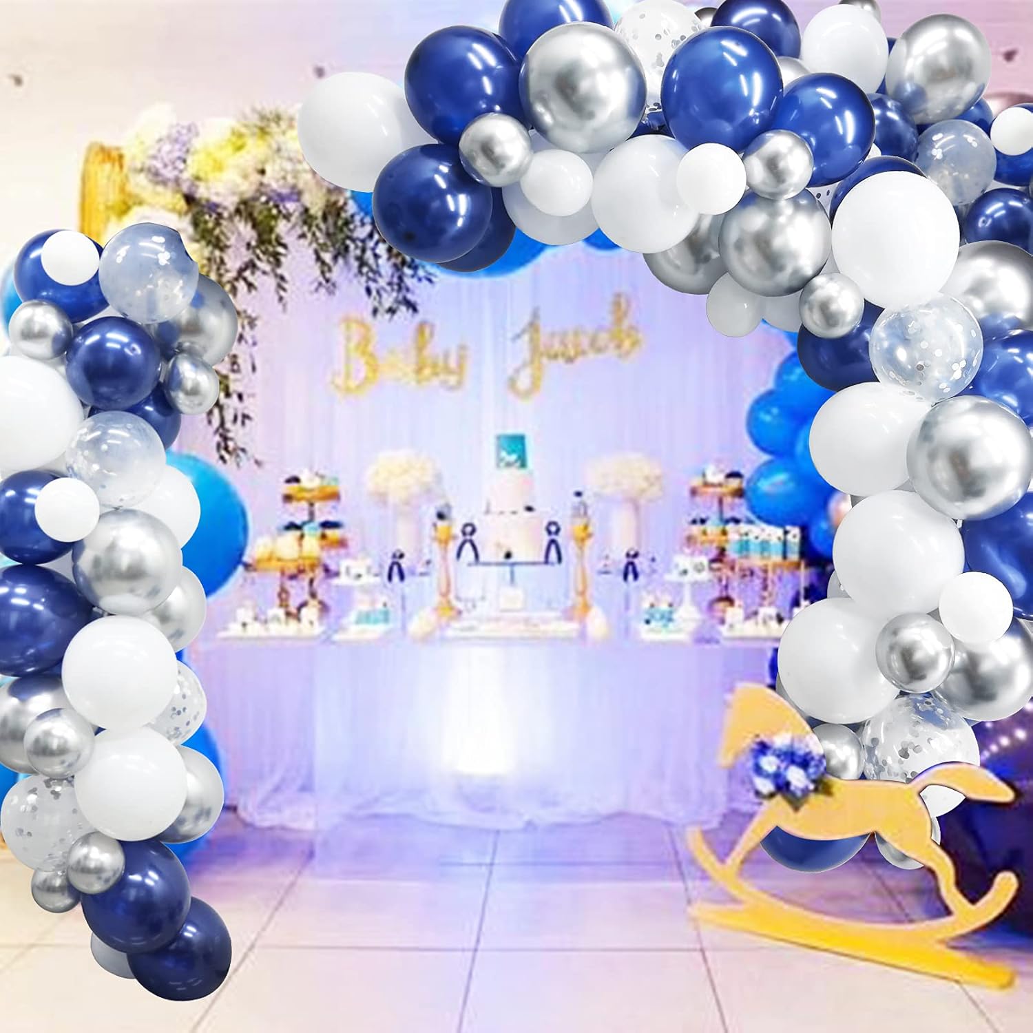 Buy Balloon Balloon Blue Silver Balloons Birthday Balloon White Balloons Set Birthday Balloon Ornament Set Balloon Arch Set Cultural Festival Wedding Birthday Party Ornament Photo Background Online At Lowest Price In Monaco