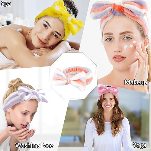 Miniatura 5 de 6 diademas de spa, banda para el pelo con lazo, diadema de maquillaje de vellón coral suave, banda para el cabello para lavar la cara, diademas de