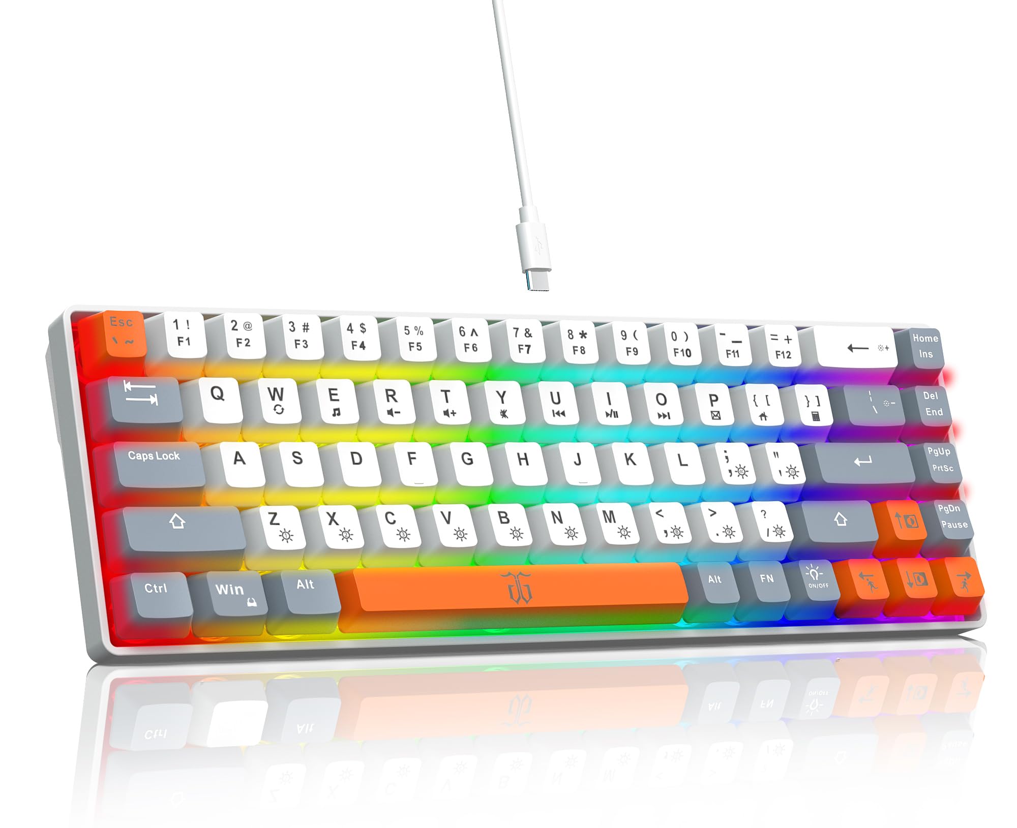 Snpurdiri 60% Percent Gaming Tastatur (68 Weiß Grau Orange)