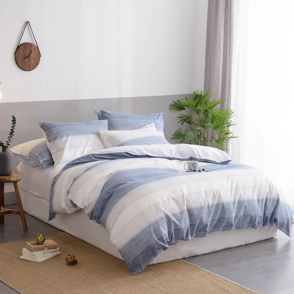 Promo 40% OFF Merryfeel Cotton Duvet Cover Set King Size,100% Cotton Yarn Dyed Textured Stripe Duvet Cover Set with Button Closure,3 Pieces Bedding Set -- Blue New Product Merryfeel Cotton Duvet Cover Set King Size,100% Cotton Yarn Dyed Textured Stripe Duvet Cover Set with Button Closure,3 Pieces Bedding Set -- Blue