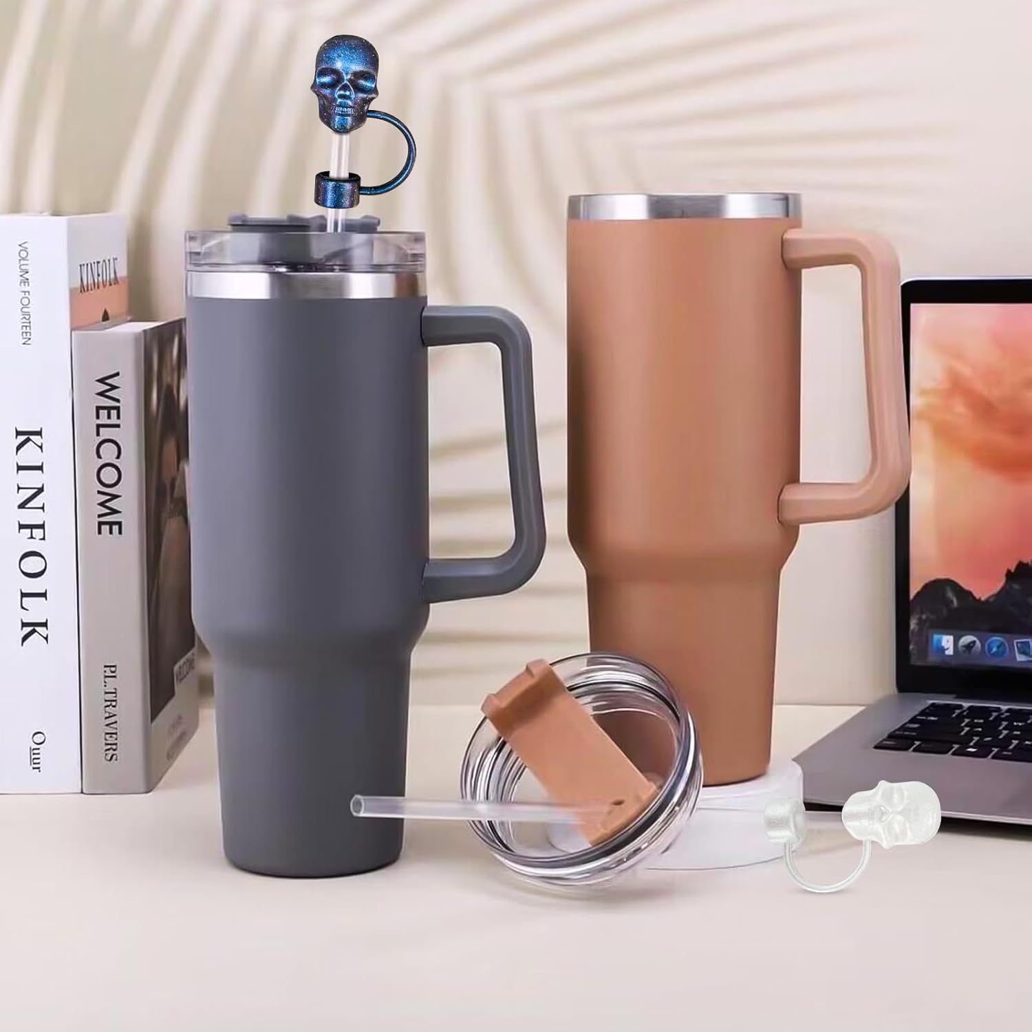 4Pcs Laser Skull Straw Topper, Halloween Straw Cover Cap for Stanley Cup, 3D Skull Covers for 30&40 Oz Tumbler, 10mm Reusable Drinking Straw Caps, Cup Accessories Halloween Gifts - Image 6