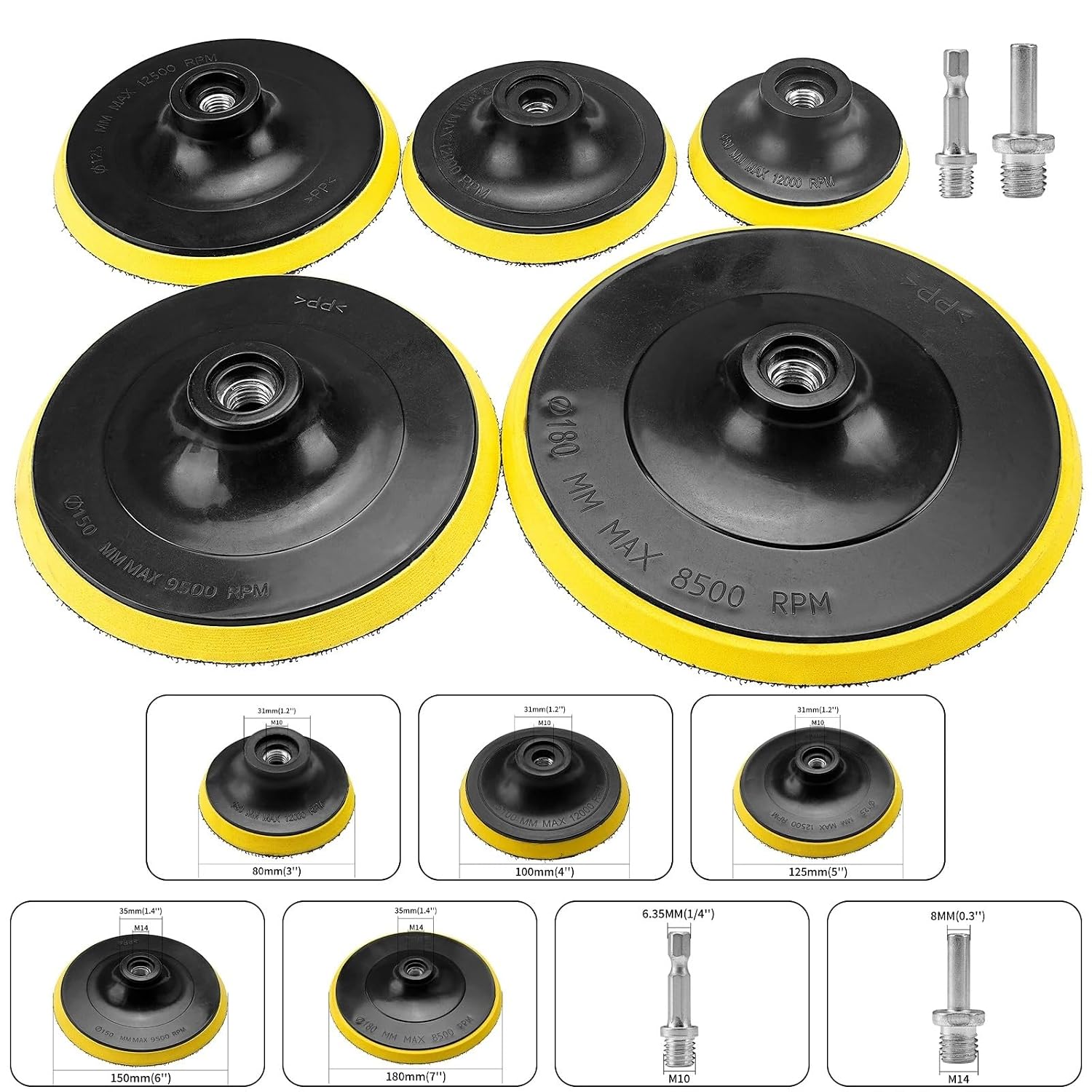 Sanding Disc Backing Pads 5pcs 3/4/5/6/7inch Sanding Disc Backing Pad Sandpaper Self-Adhesive Backed Plate(M16 Rod,125mm)