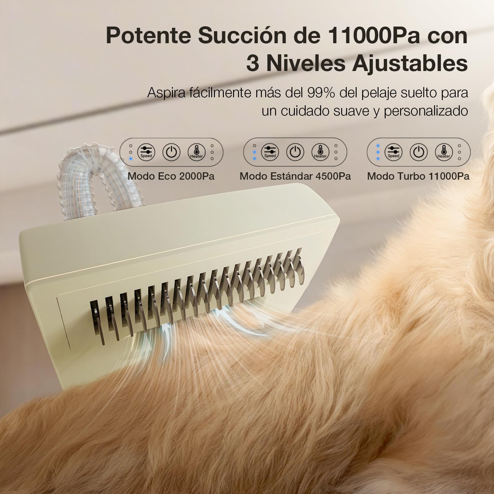 Maquinilla Eléctrica para Perros 7 en 1 con Aspirador de Pelo–Cortapelos Mascotas Silencioso 2,5L,Cepillo Aspirador para Perros y Kit de Higiene Profesional Amarillo