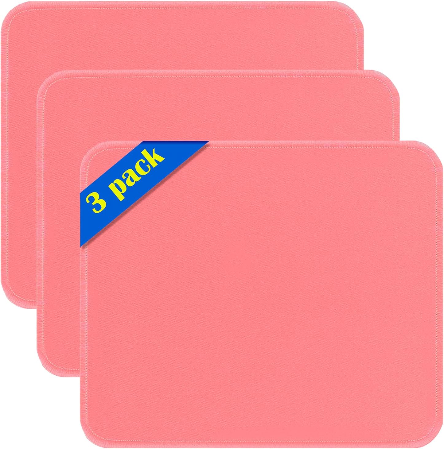 Light Pink Mouse Pads, 3 PCS,Standard Mouse Pads, Office and Gaming,Stitched Edges, Rubber Anti Slip Base Mouse pad, Dirt Resistant, Durable, Square, 10.2 inches x 8.3 inches x 0.12 inches B-light pink