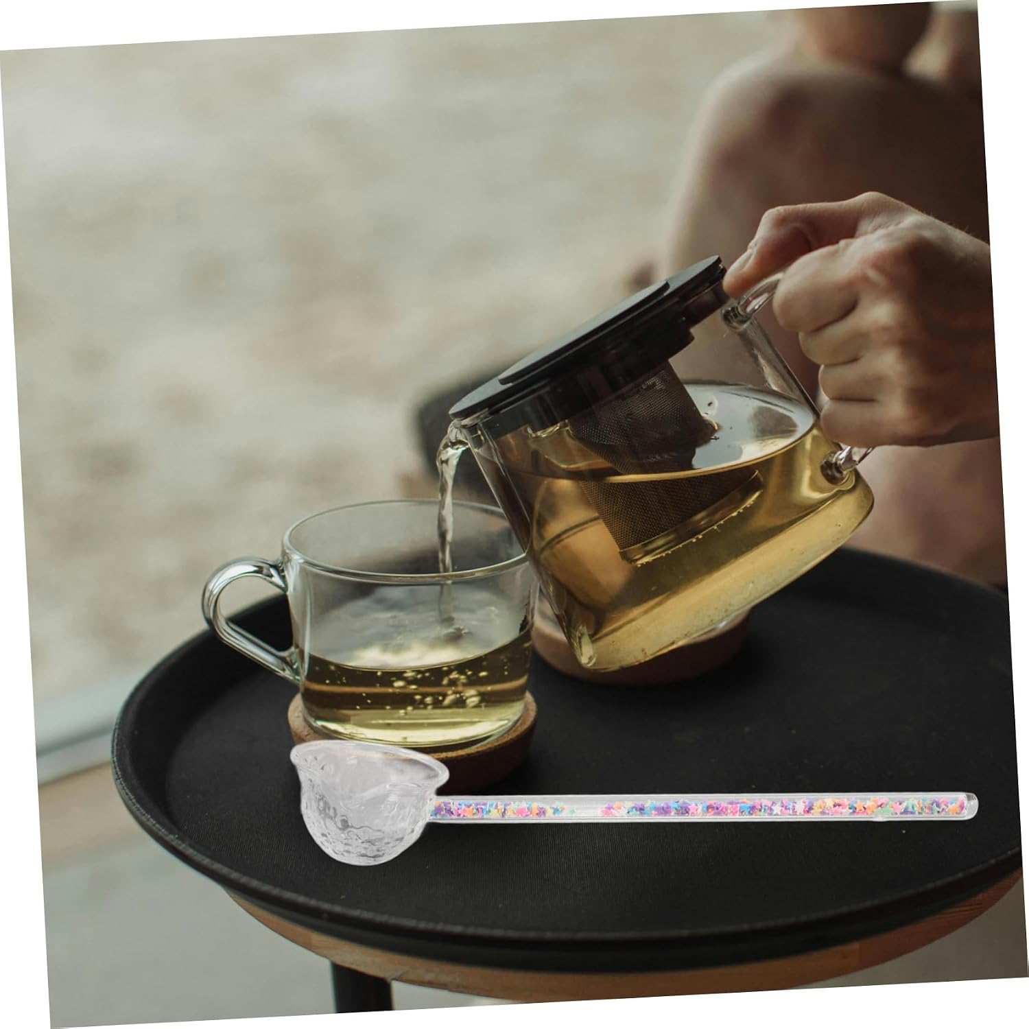 OUNONA 1pc Japanese Style Colorful Borosilicate Glass Tea Spoon Heat-resistant Multi-use Soup Spoon for Easy Serving