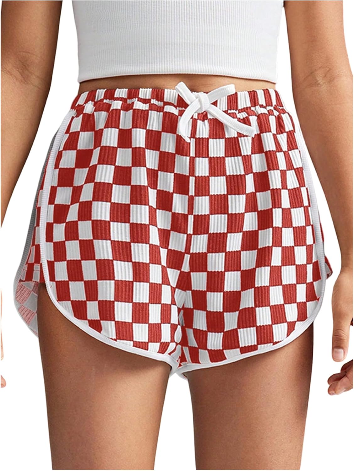 Floerns Girl's Plaid Print Track Shorts High Waisted Straight Leg Casual Shorts