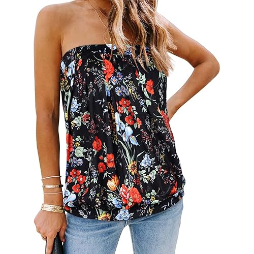 Women's Tube Tops Summer Casual Bandeau Tank Casual Strapless Blouse Off The Shoulder Tunic Shirts