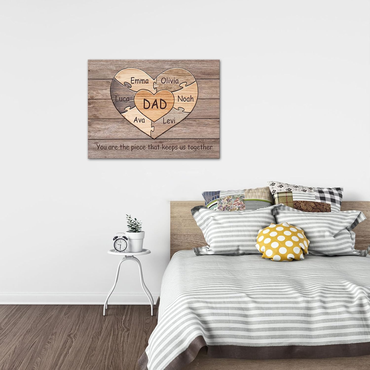iLOOKLiKE Personalized Father's Day Gifts for Dad Custom Heart Puzzle Sign with Names Canvas Wall Art Best Birthday Presents Ideas Family Quote Prints Poster Framed Home Decor from Son Daughter
