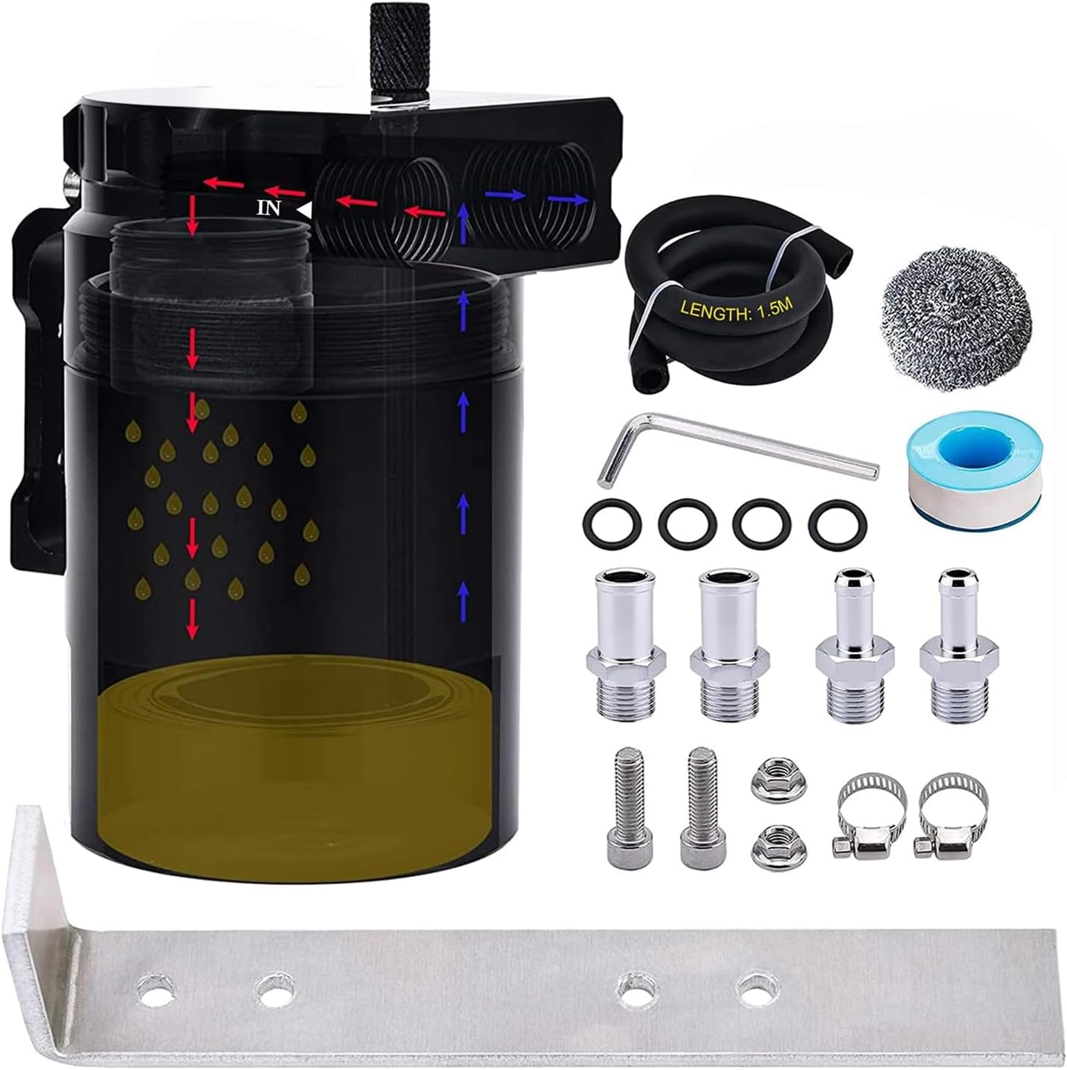 SPEEDWOW ユニバーサルオイルキャッチ缶タンクフィルター ホースキット付き (ブラック)