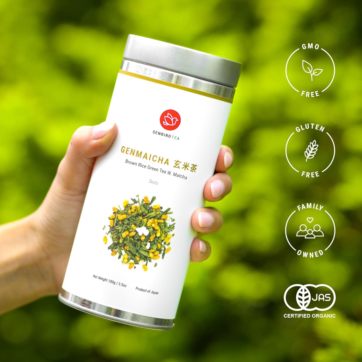 Senbird Premium Genmaicha With Matcha - Japanese Brown Rice Green Tea With Matcha - From Kyoto, Japan - Loose Leaf Tea In Airtight Tea Tin (3.5oz/100g) - Image 4