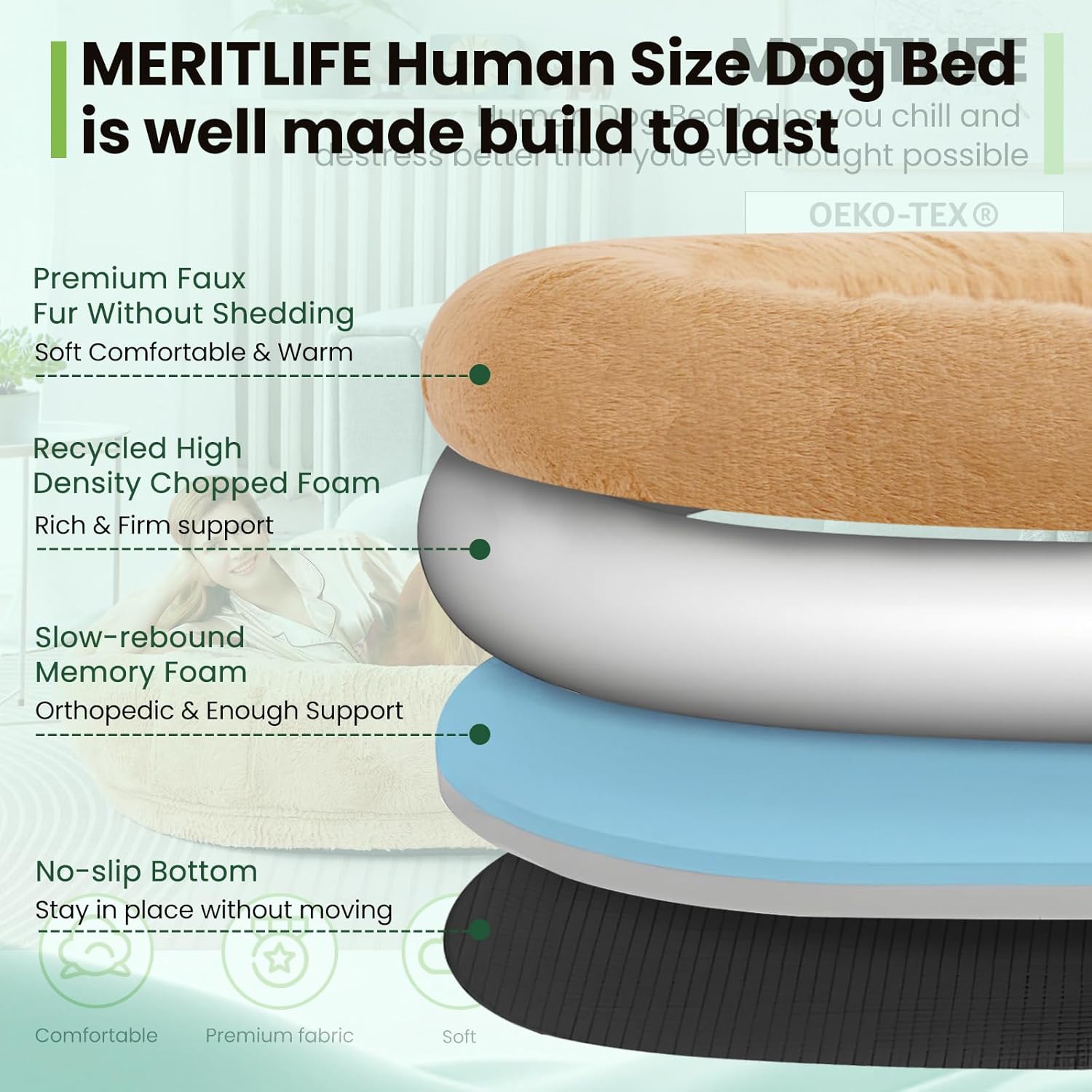 review MERITLIFE Medium Human Dog Bed for Adult People,Napping with Blanket shabby Human Size Giant Orthopedic Dog Bed Bean Bag 68
