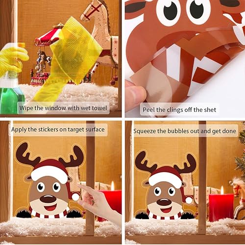 Miniatura 5 de LOAVER 107 calcomanías de Navidad para ventana, diseño de copo de nieve de Navidad, Papá Noel, reno para decoración del hogar, suministros de fiesta