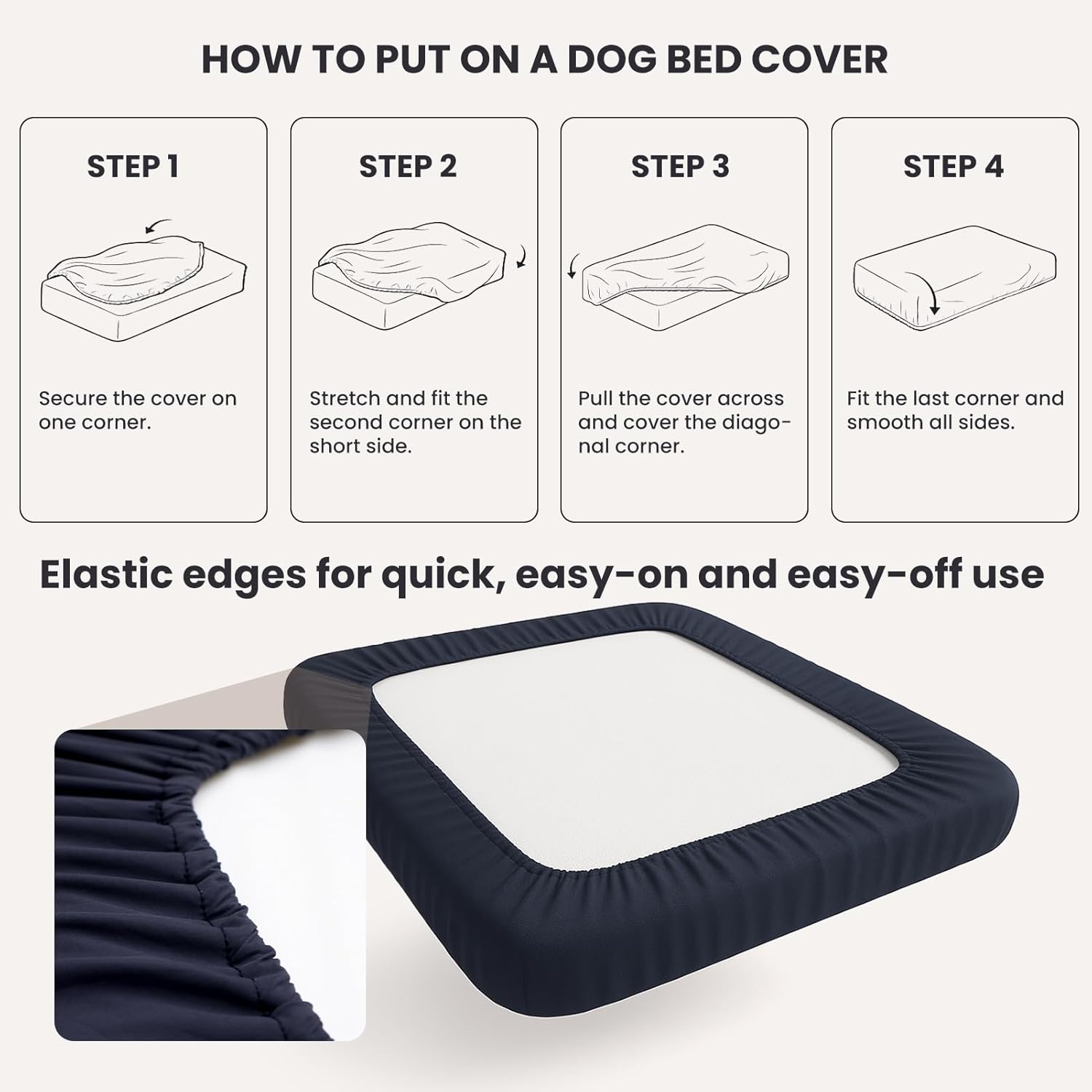 Laifug Large pet/Dog Bed Cover, Soft Plush, Replaceable, Washable, Waterproof pet Bed Lining, Gray White (50 "x36 x10)