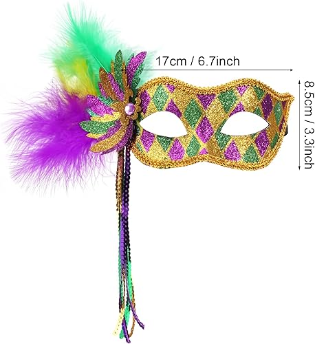 Miniatura 6 de Twinfree Máscaras de Mardi Gras para carnaval desfile de plumas sintéticas, para fiesta de máscaras, máscaras de Nueva Orleans, máscaras de fantasía