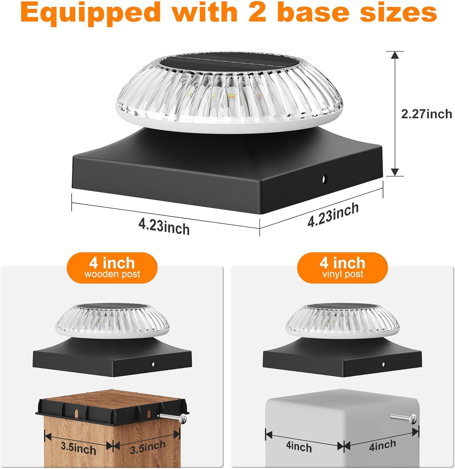 VOLISUN Solar Post Cap Lights 12pack, Black Solar Fence - Post Lamps Outdoor Waterproof, with Warm/Natural/Cool Light,for 4x4 Wooden/Vinyl