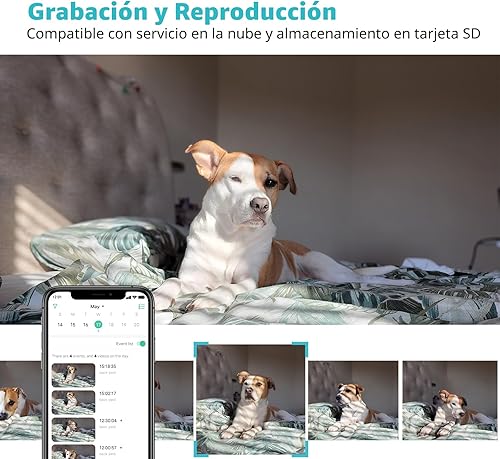 Miniatura 7 de Cámara para mascotas, cámara para perros HD 2K con aplicación para teléfono, cámara para cachorros con vista panorámica de 360°, llamada con un clic