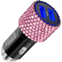 SAVORI Bling Car Charger Rhinestone Dual USB Car Charger Crystal Car Decorations Women Car Decor Fast Charging Car Adapter for iPhone Xs Max X Plus, iPad Pro/Mini, Samsung Pink