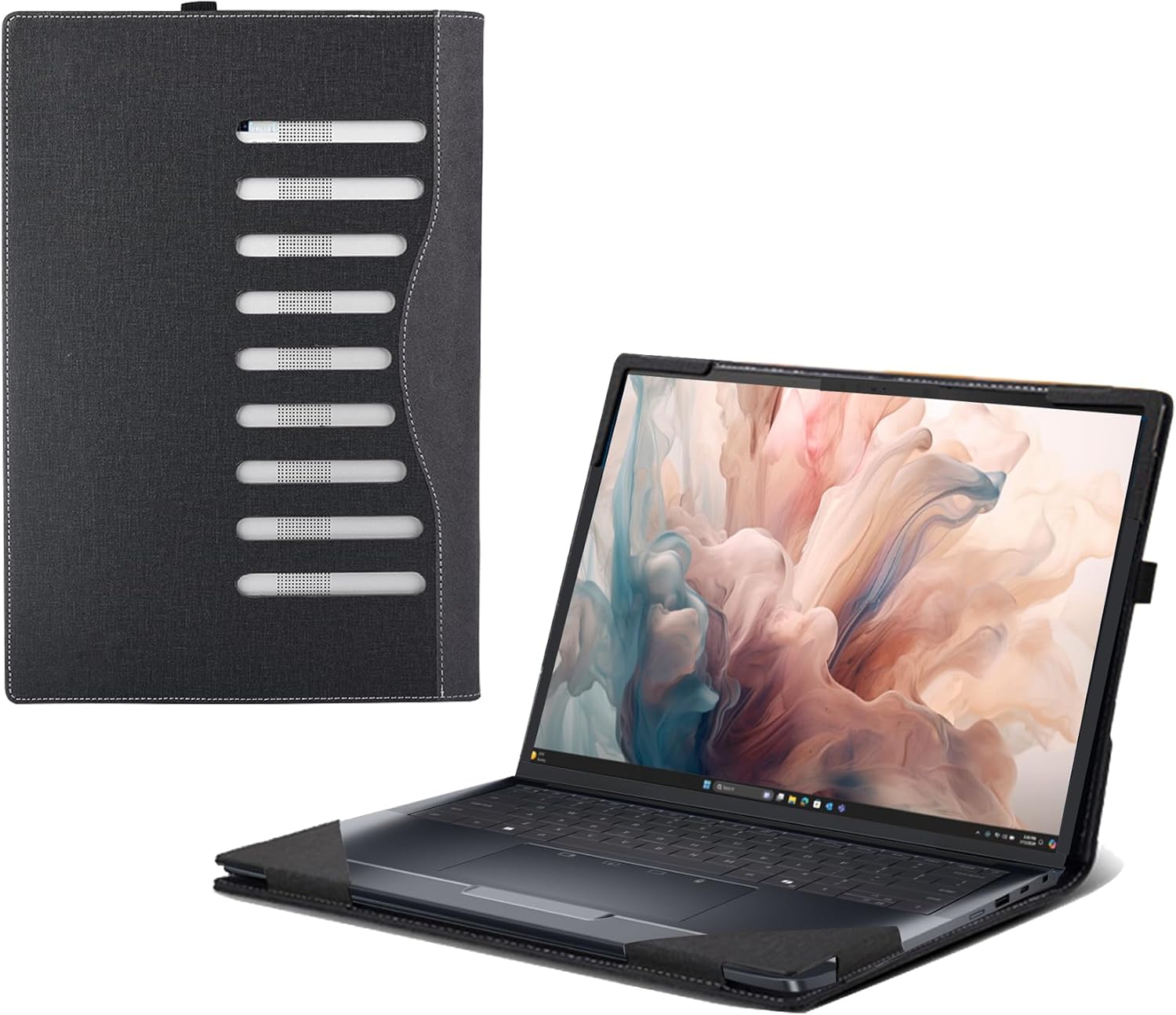 Laptop Cover for Dell Pro 14 Premium PA14250 All-Inclusive Drop-Proof Case 14" PU Leather Inner Pocket Cover (Gray)