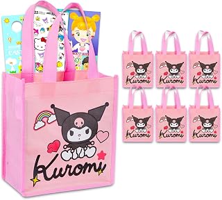 SANRIO Kuromi Party Favor Bags Set - Bundle with 6 Reusable Kuromi Goodie Bag Totes Plus Stickers, More | Kuromi Party Supplies for Girls