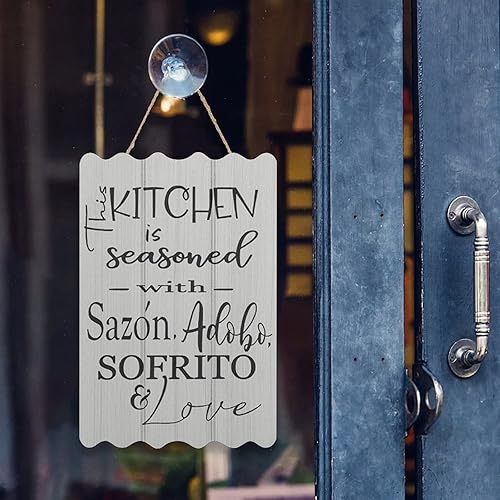 Miniatura 4 de Letrero de madera con texto en inglés This Kitchen is Seasoned with Sazon Adobo Sofrito & Love La Cocina The Kitchen Puerto Rican Kitchen Spanish