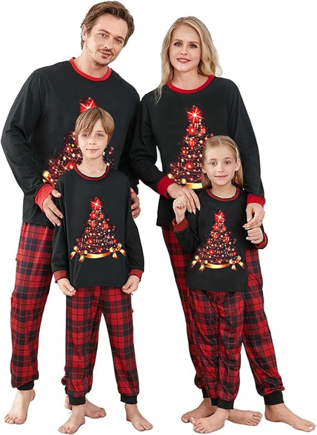 fyclemt Christmas Pajamas for Family Christmas Tree Elk Plaid Womens Mens Kids Christmas Pjs Matching Sets 2 Piece Outfits - Image 2