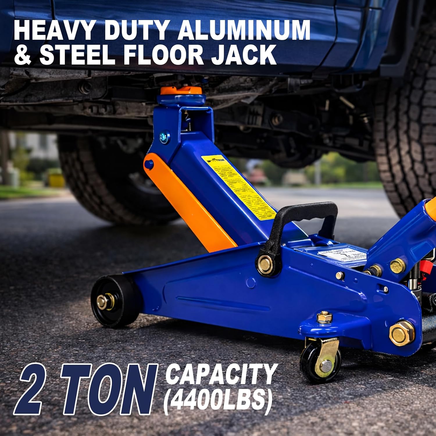 PONO Heavy Duty Low Profile Floor Jack - 2 Ton (4000 LBS) Capacity, Single Pump Quick Lift Hydraulic Car Jack with Detachable Handle and Safety Valve for Low Cars Garage DIY Tire Change