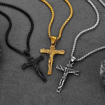 FaithHeart 十字架ペンダントネックレス ステンレススチール/18Kゴールドメッキ クリスチャンイエスピース 祈るジュエリー カスタマイズ可