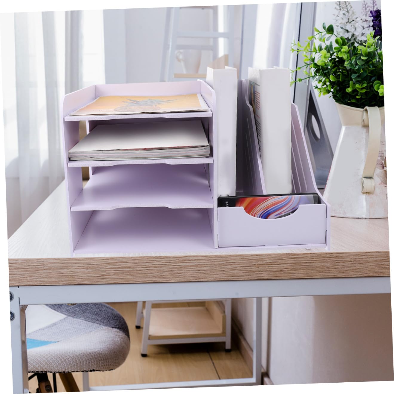 Archivador de plástico de madera de PVC multicapa con múltiples compartimentos, solución de almacenamiento de escritorio para documentos de estudio de oficina y papelería, práctico estante de archivo