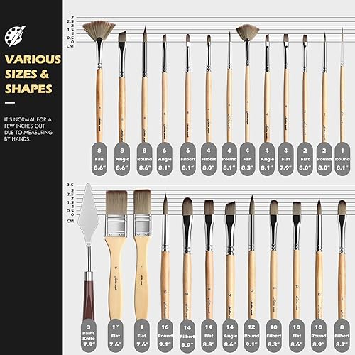 Miniatura 6 de golden maple - Juego de 25 pinceles para pintura acrílica, pintura al óleo, acuarela y lienzo, juego de pinceles sintéticos mejorados con rollo de