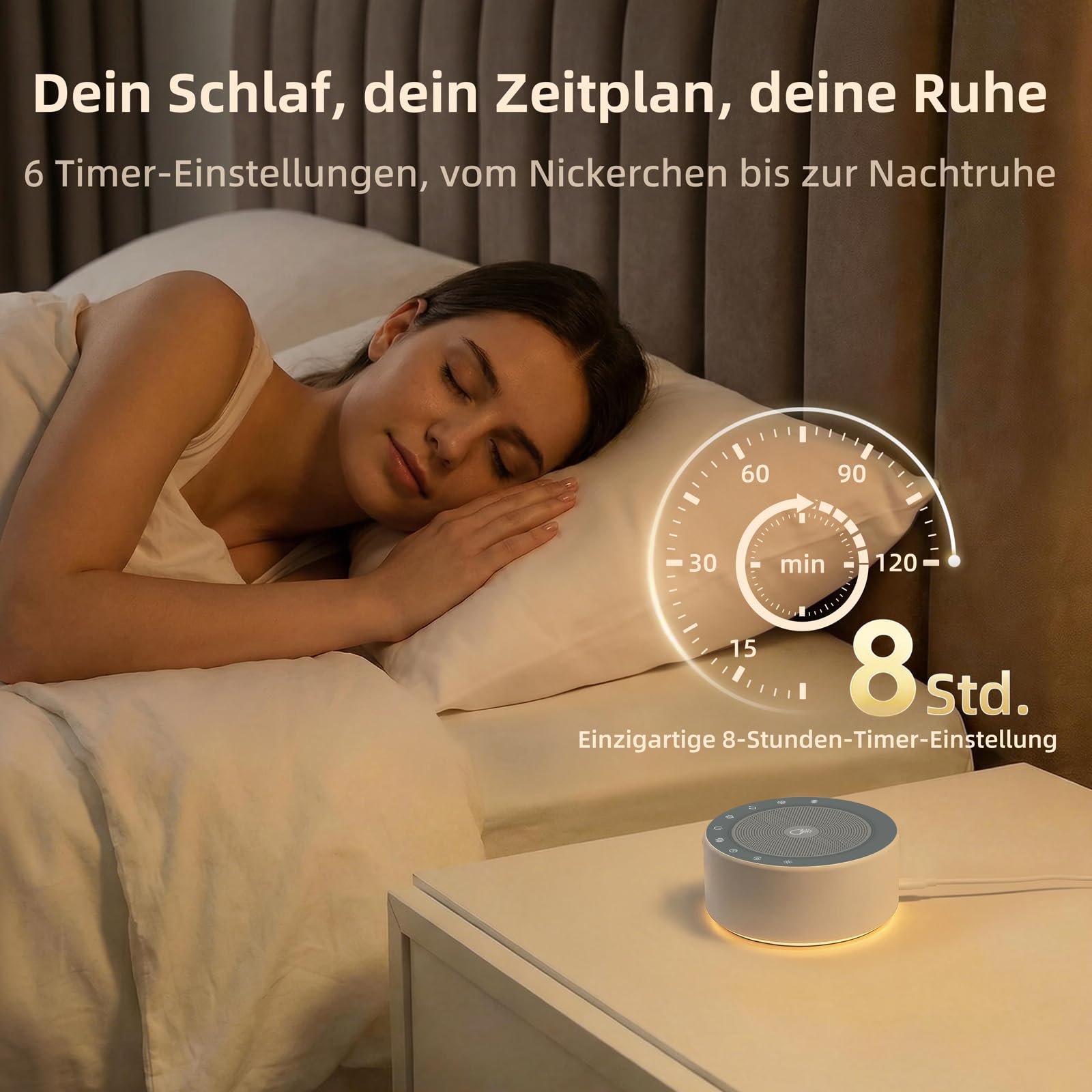 KIPCUSH Weißes Rauschgerät mit 30 High-Fidelity-Soundtracks, Sound-Maschine für Babys, Erwachsene, 7 Farben Nachtlichter, Voll-Touch-Tuch Gitter und Tasten, Timer