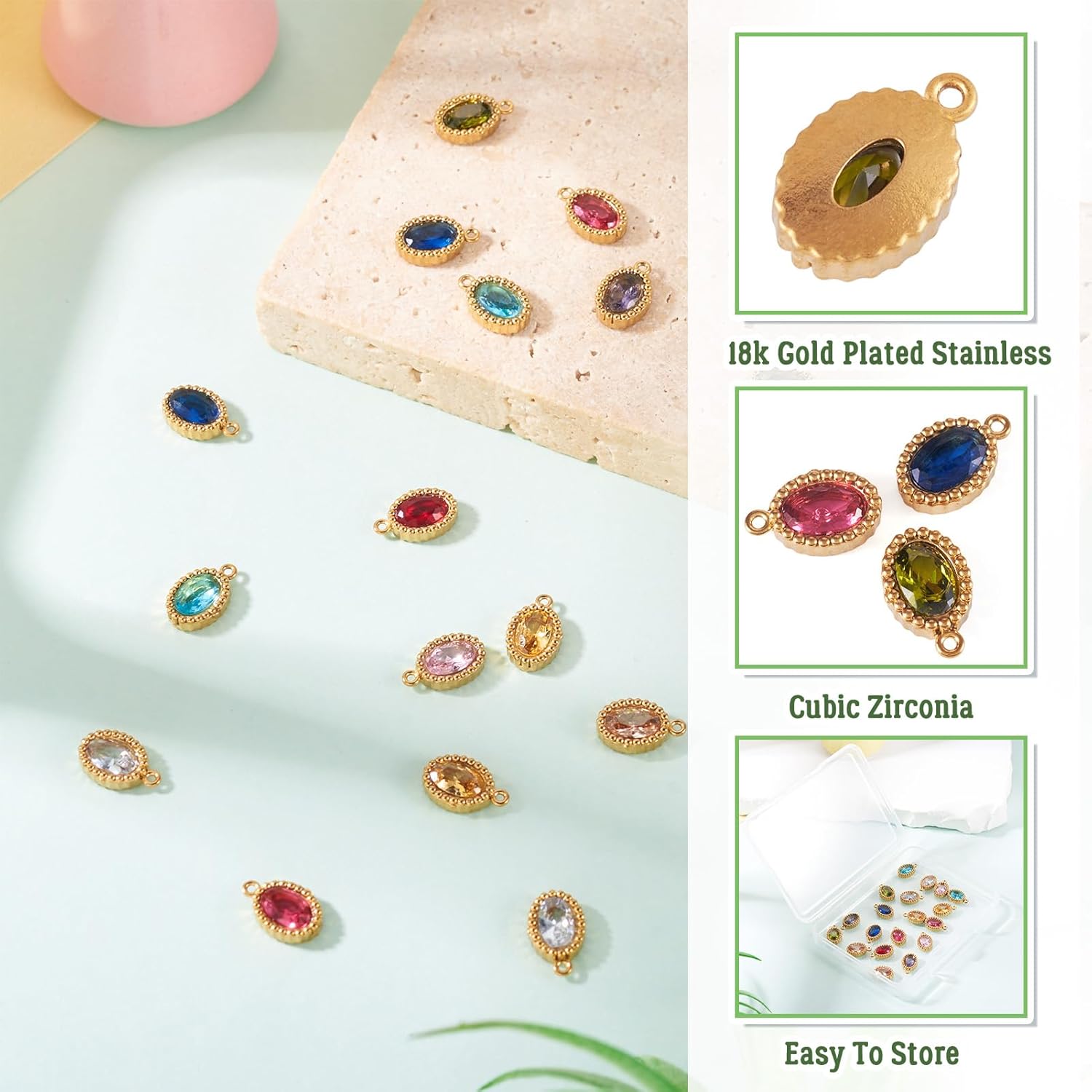 Pandahall 20Pcs 18K Gold Plated Stainless Steel Rhinestone Pendants Small Crystal Oval Charms Faceted Glass Cubic Zirconia Charm for DIY Necklace Bracelet Earring Craft - Image 6