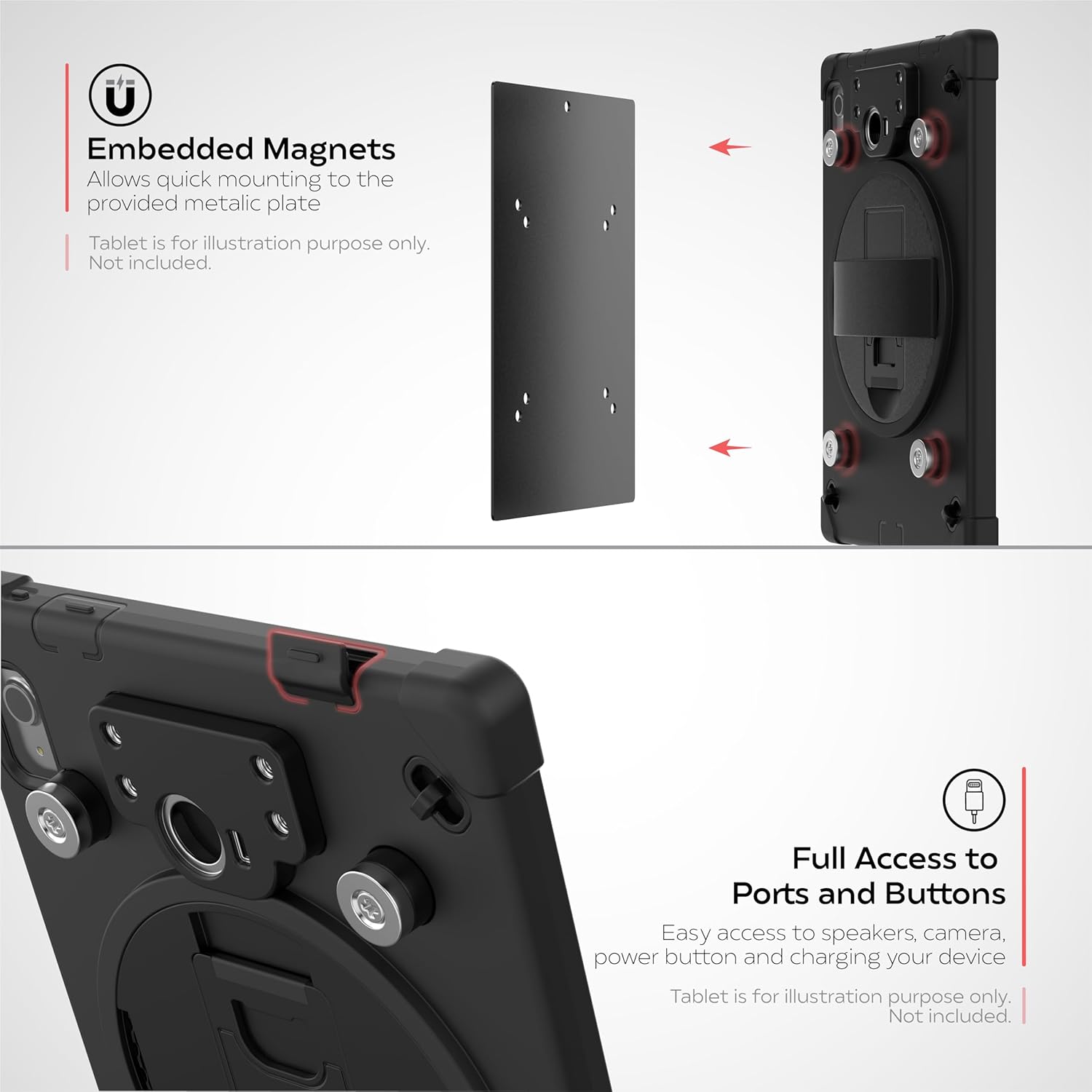 CTA Digital Magnetic Security Case - CTA Magnetic & Water Resistant Cover for iPad 10th Gen 10.9" - Rugged Case with Security Locking Mechanism & Metal Plates - Black - (PAD-SMSPC109)