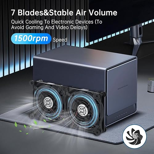 ELUTENG USB Fan 140mm 5V 2 in 1 with 3 Adjustable Speeds, Double USB Computer Fan 140mm PC Fan 14mm with 8 Shock Absorbent Feet for PS5 PS4/Laptop/TV Box/Router - 2