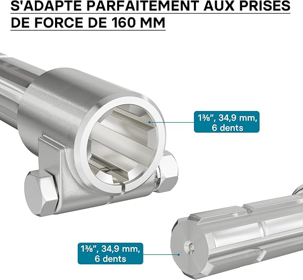 WilTec Manchon de Prise de Force Cardan - Longueur 160 mm - Raccord logement 1 3/8" 6D - Raccord Sortie 1 3/8" 6D - Ø 36 mm/34,87 mm - Arbre cannelé de Tracteur - 3