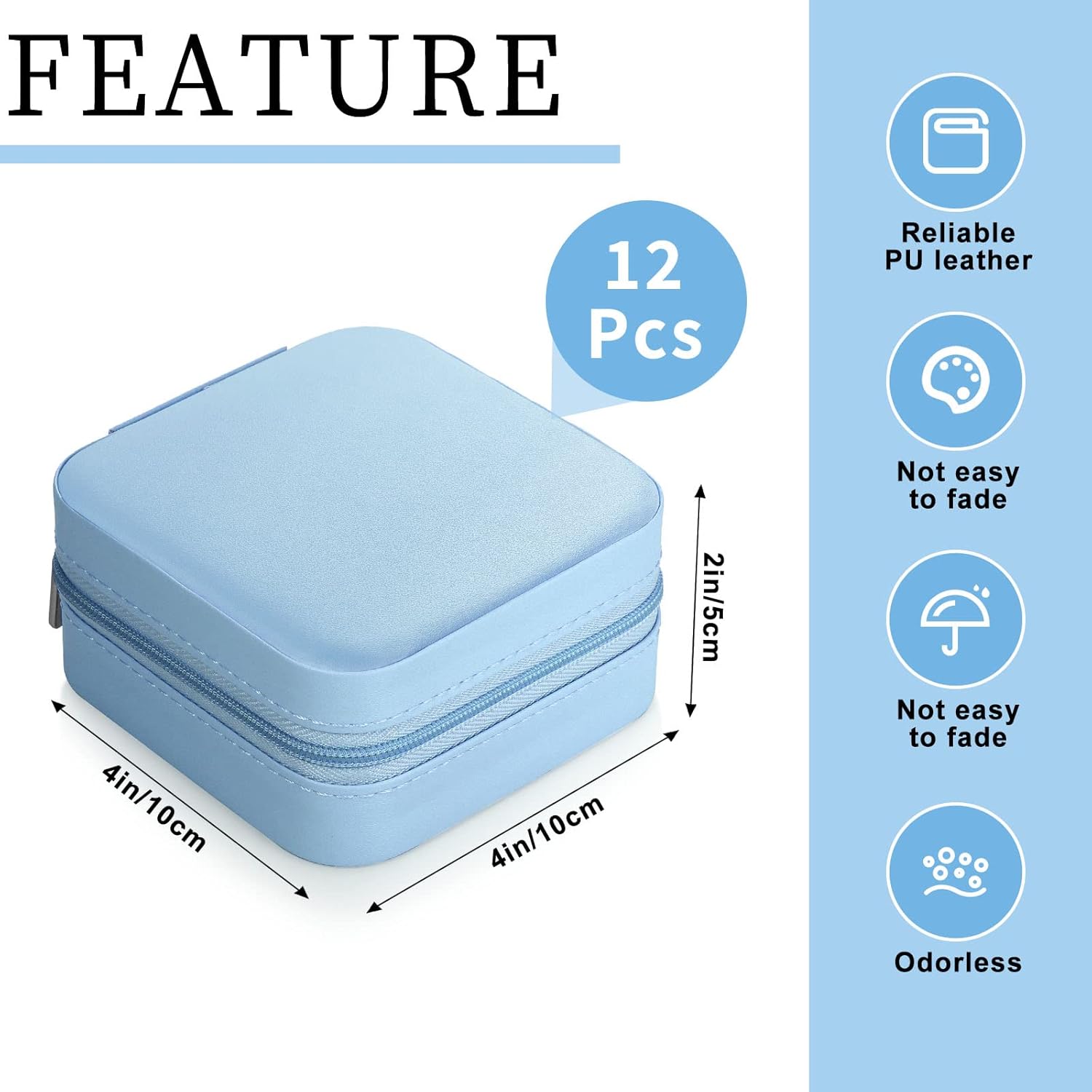 Small Travel Jewelry PU Leather Boxes Bulk Bridesmaid Proposal Gift Boxes Portable Jewelry Case Organizer for Women(Light Blue,12 Pcs)