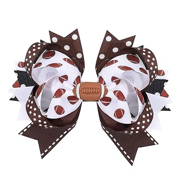Football Hair Bow Clips Super Bowl Bows Hair Band Football Cheer Hair Barrettes Grosgrain Ribbon Barrettes Hair Bowknot for Toddlers Kids Baby Girl Sports Theme Party Gifts 1Pack