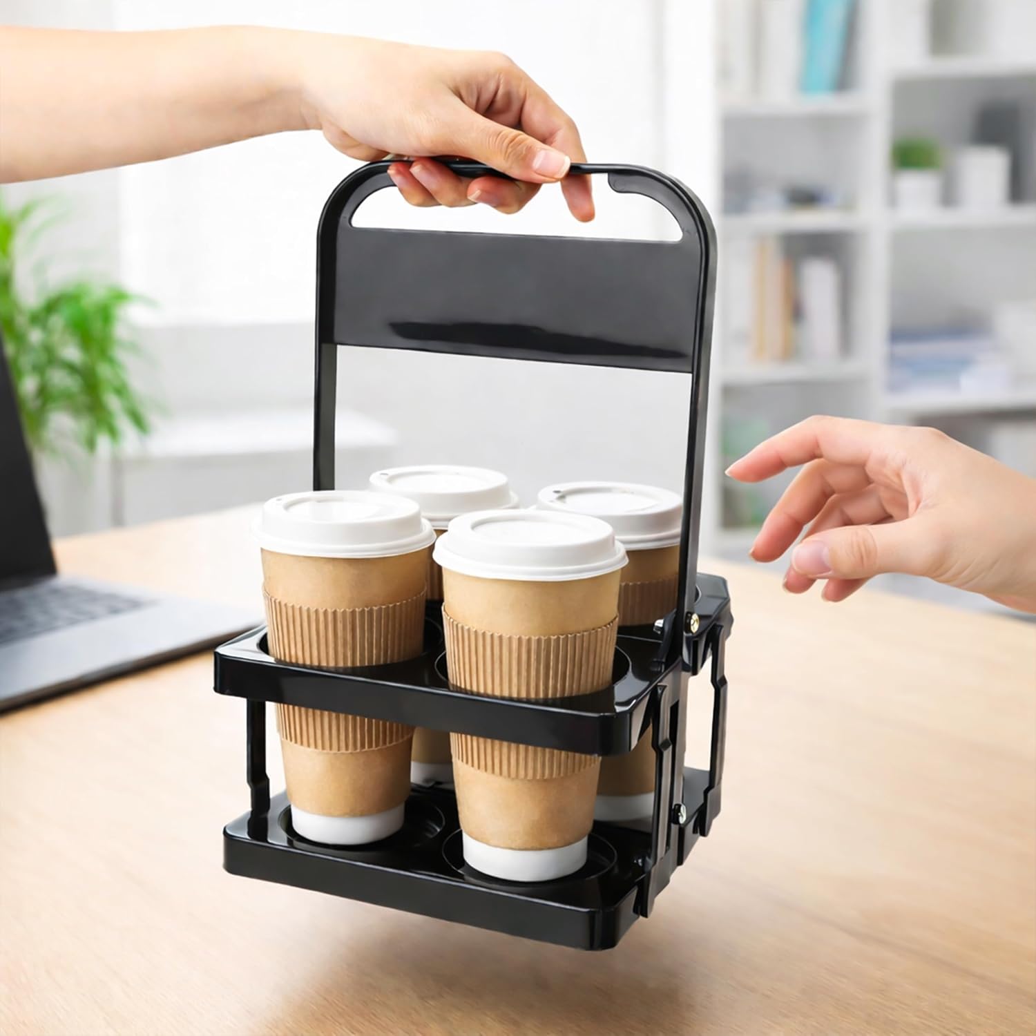 Cup Holder for Delivery Drivers, Collapsible Foldable Drink Carrier Caddy with Handle, Portable Carry Around Reusable Coffee Take Out Beverage 4 Holes for DoorDash Grubhub Postmates Car Food Delivery