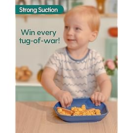 BABELIO Suction Plates for Baby and Toddler, 100% Food Grade Silicone, BPA Free, Dishwasher & Microwave Safe, with 4 Suction Cups, Stackable, 3 Pack