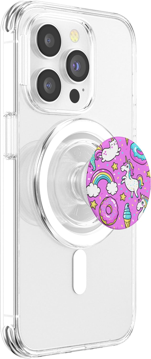 Cute Unicorn Ice Cream Rainbow Donuts PopSockets PopGrip: Swappable Grip for Phones & Tablets PopSockets PopGrip for MagSafe