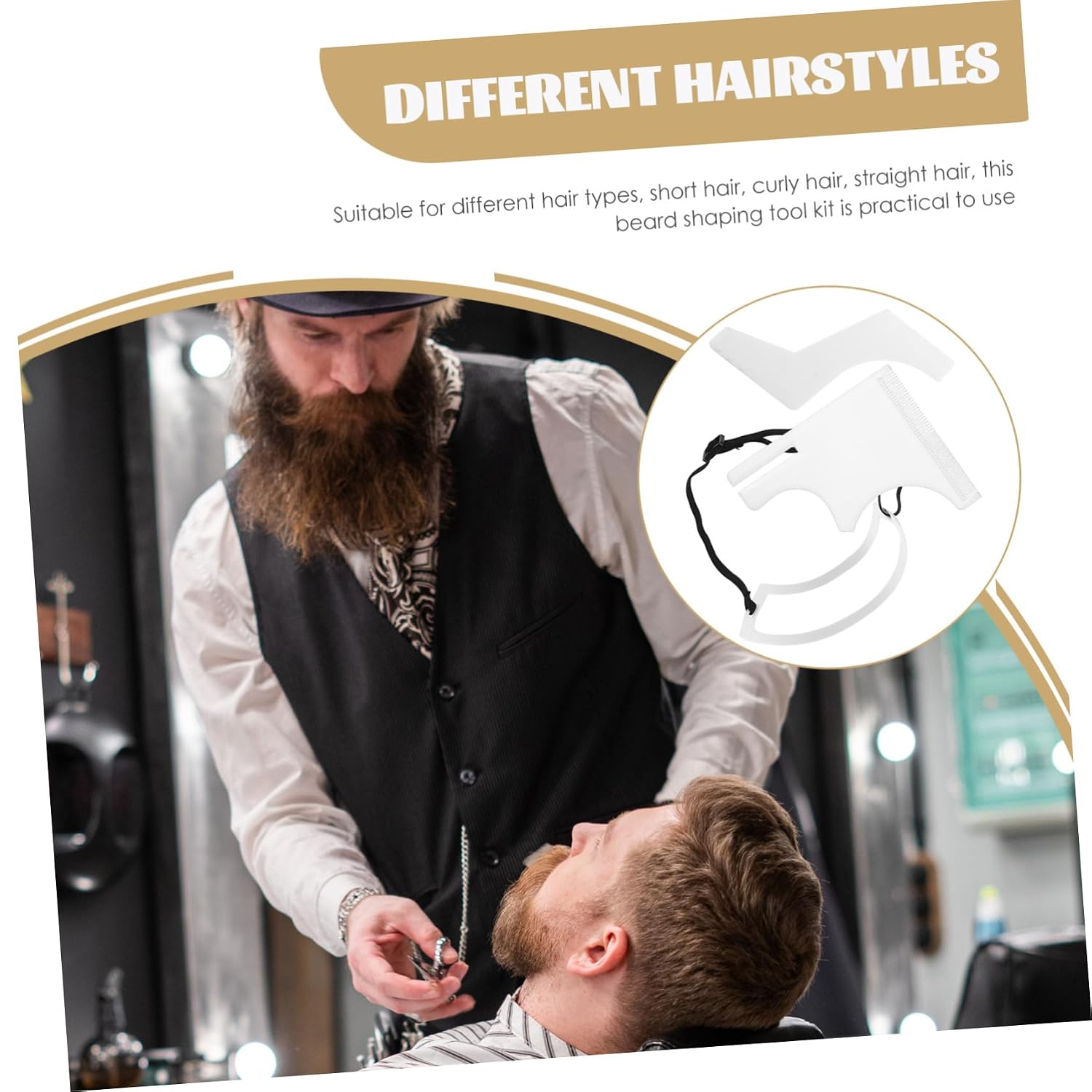 Outanaya Beard Shaper Tool Kit Hairline Guide Template Neck Hair Shaving Template for Men Grooming Random Color