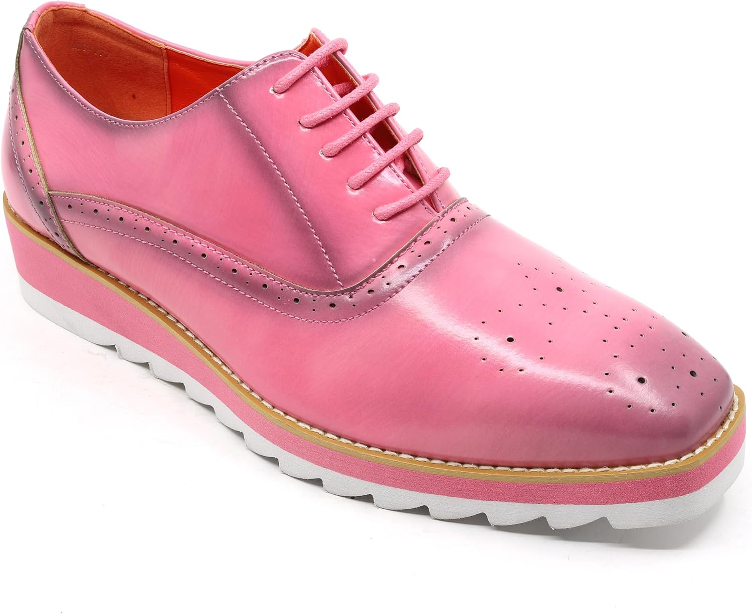 Metrocharm Men's Oxford Lace-Up Platform Brogue Dress Shoes, Perforated Detail, White Sole MC-177