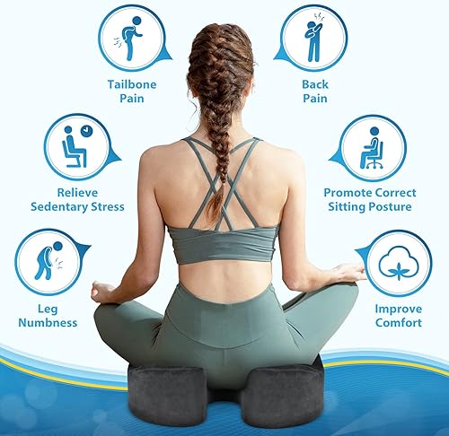 Miniatura 5 de BlissTrends Cojín de asiento, cojines gruesos de espuma viscoelástica para silla de oficina, asiento de automóvil, avión, alivio de la presión, Gris